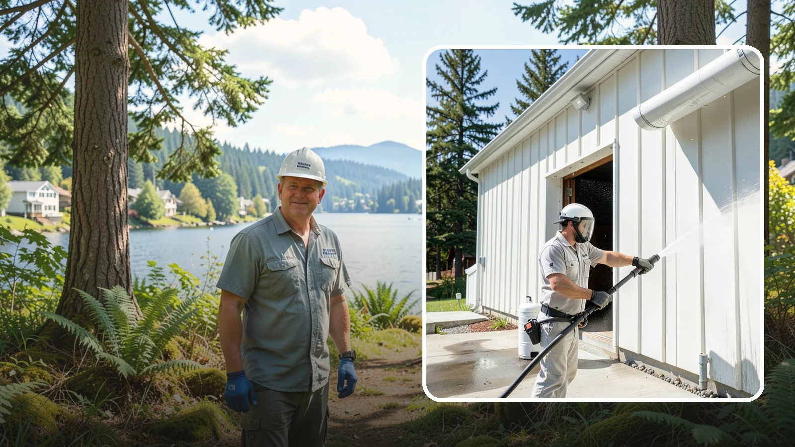 Warehouse Exterior Cleaning in Milton, King County, WA - Large-scale washing of warehouse walls, loading areas, and dock aprons that strips road film, diesel soot, and Northwest algae...