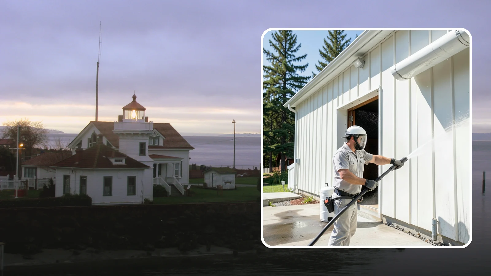 Warehouse Exterior Cleaning in Mukilteo, Snohomish County, WA - Large-scale washing of warehouse walls, loading areas, and dock aprons that strips road film, diesel soot, and Northwest algae...