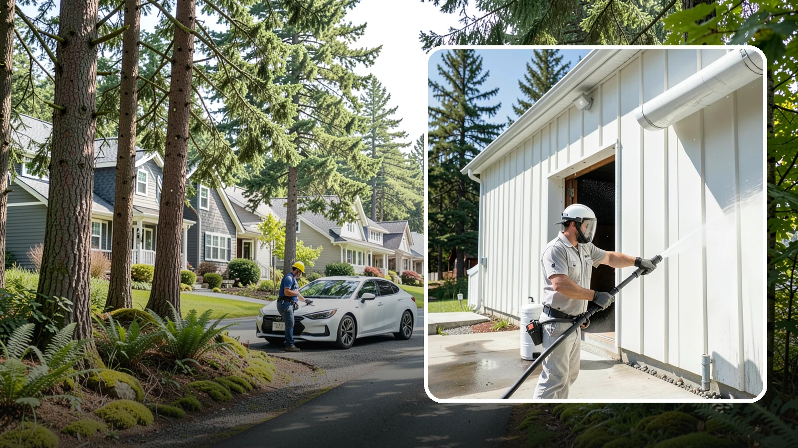 Warehouse Exterior Cleaning in Normandy Park, King County, WA - Large-scale washing of warehouse walls, loading areas, and dock aprons that strips road film, diesel soot, and Northwest algae...