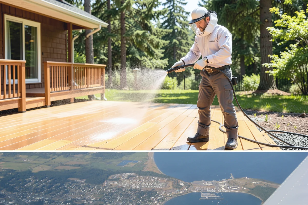 Warehouse Exterior Cleaning in Oak Harbor, Island County, WA - Dry-season months from June through September are ideal for large wall spans, while dock aprons can be maintained through the wet...