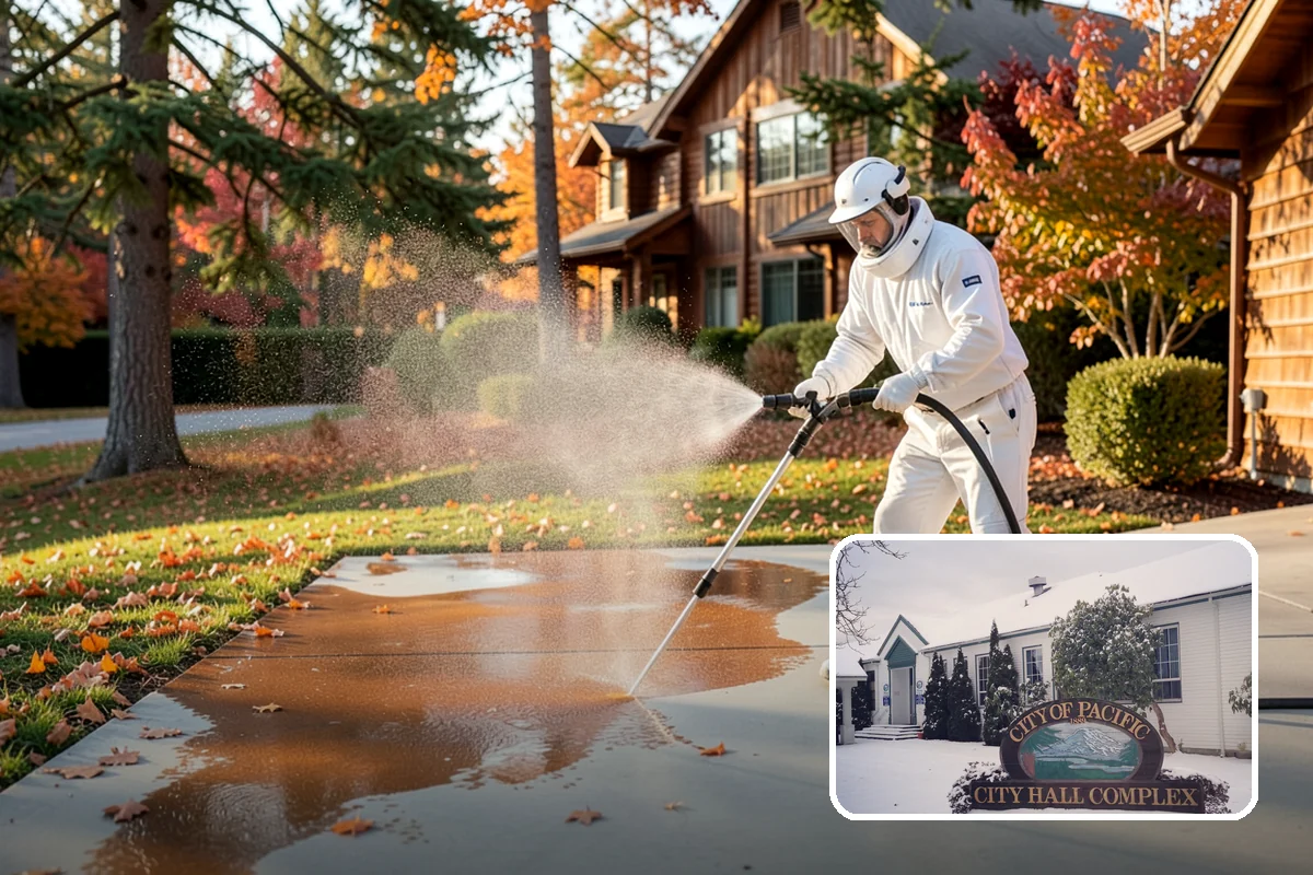 Warehouse Exterior Cleaning in Pacific, King County, WA - Removes diesel soot and road film from large wall spans efficiently