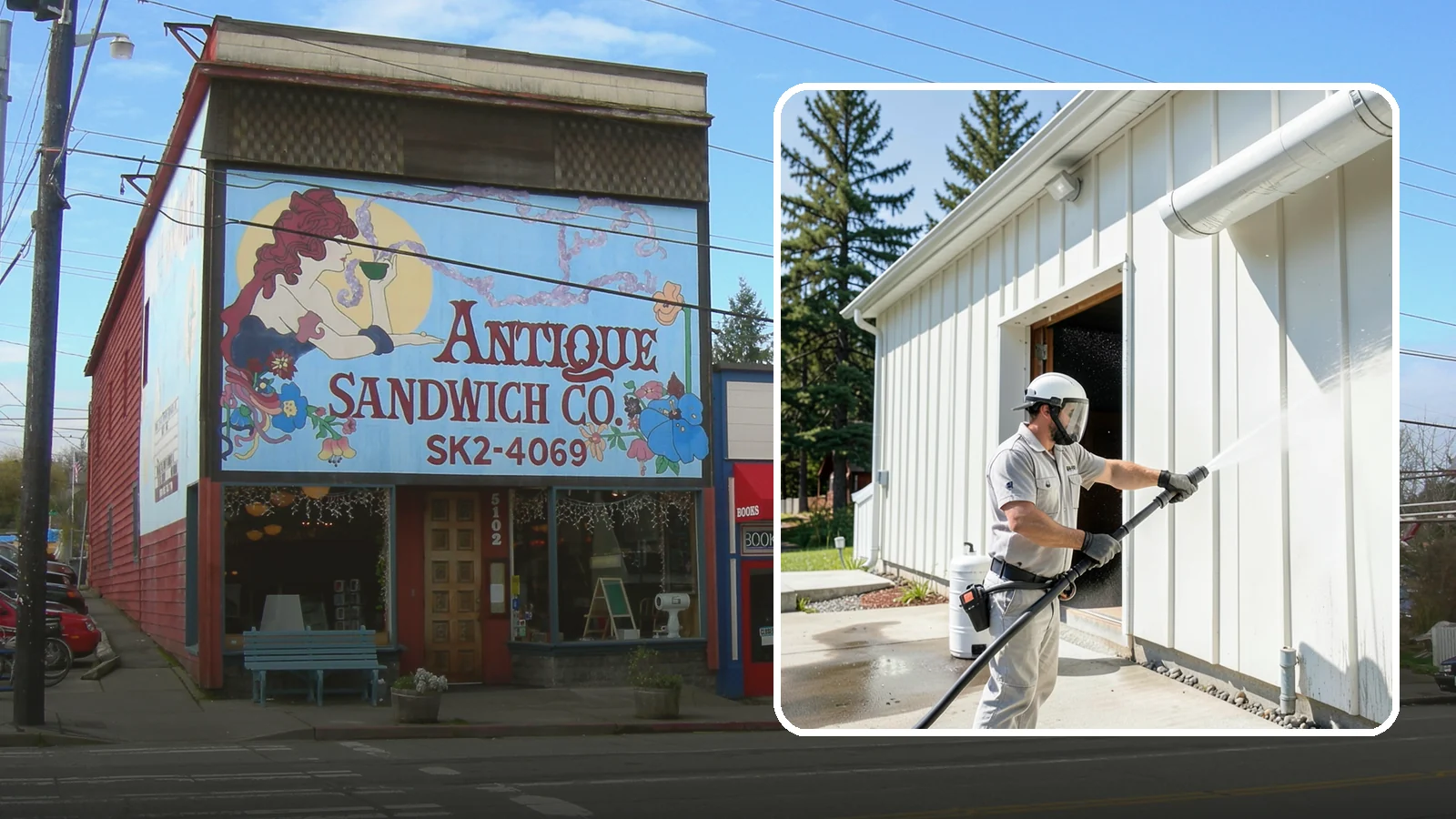 Warehouse Exterior Cleaning in Ruston, Pierce County, WA - Large-scale washing of warehouse walls, loading areas, and dock aprons that strips road film, diesel soot, and Northwest algae...