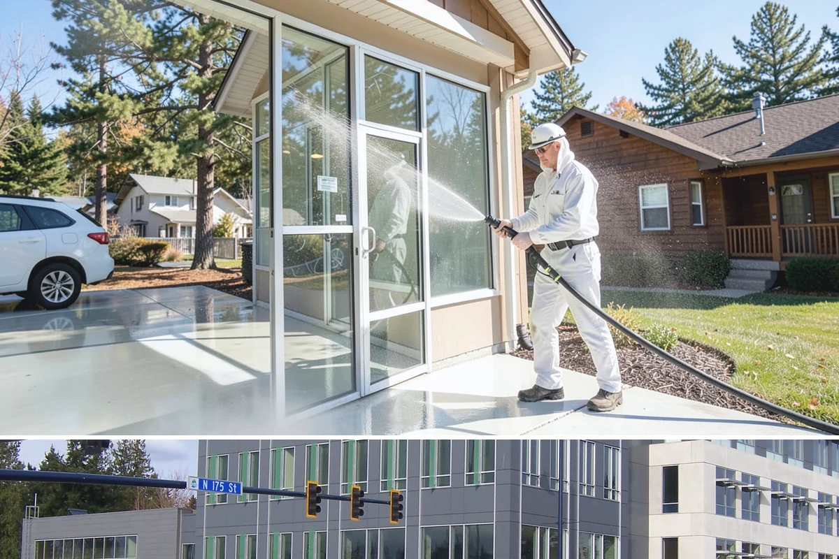 Warehouse Exterior Cleaning in Shoreline, King County, WA - Dry-season months from June through September are ideal for large wall spans, while dock aprons can be maintained through the wet...