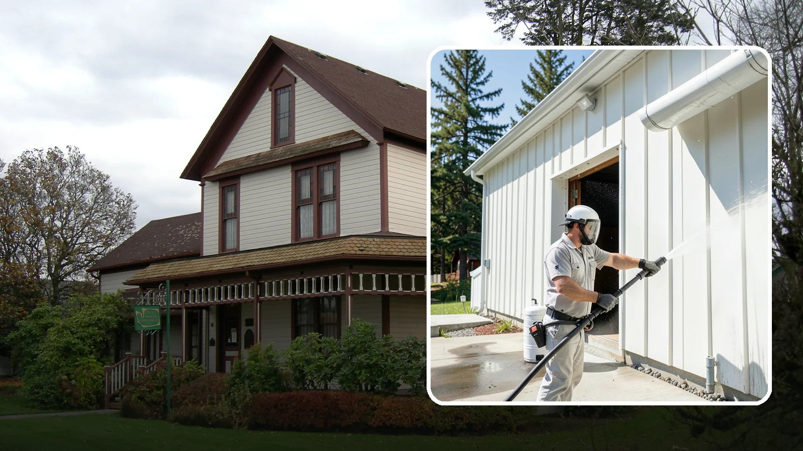 Warehouse Exterior Cleaning in Sumner, Pierce County, WA - Large-scale washing of warehouse walls, loading areas, and dock aprons that strips road film, diesel soot, and Northwest algae...