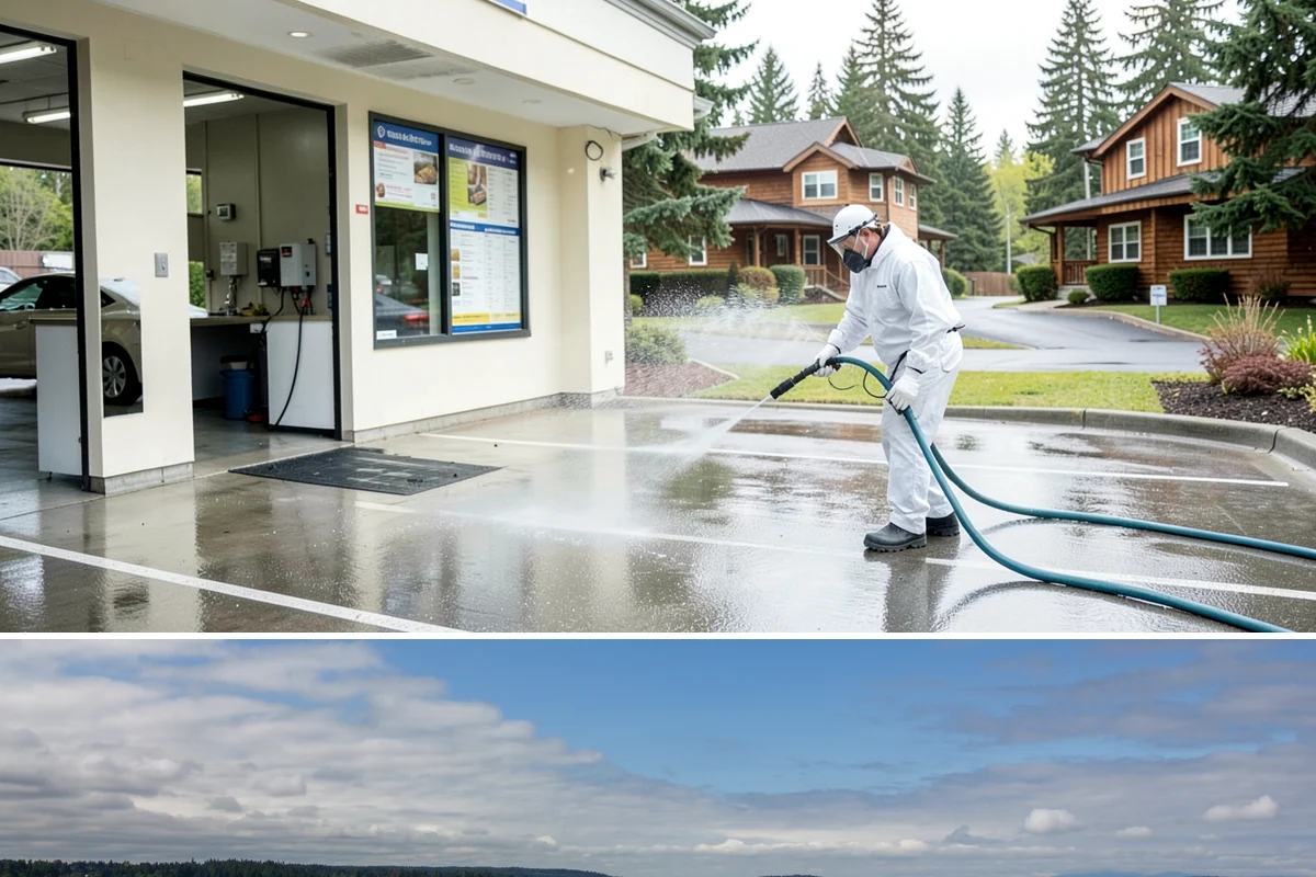 Warehouse Exterior Cleaning in University Place, Pierce County, WA - Dry-season months from June through September are ideal for large wall spans, while dock aprons can be maintained through the wet...
