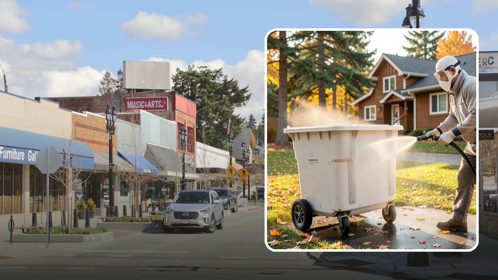 Wheelie Bin Cleaning in Bothell, King County, WA - We wash wheeled curbside bins inside and out to clear the sludge, stains, and smell that collect between pickups.