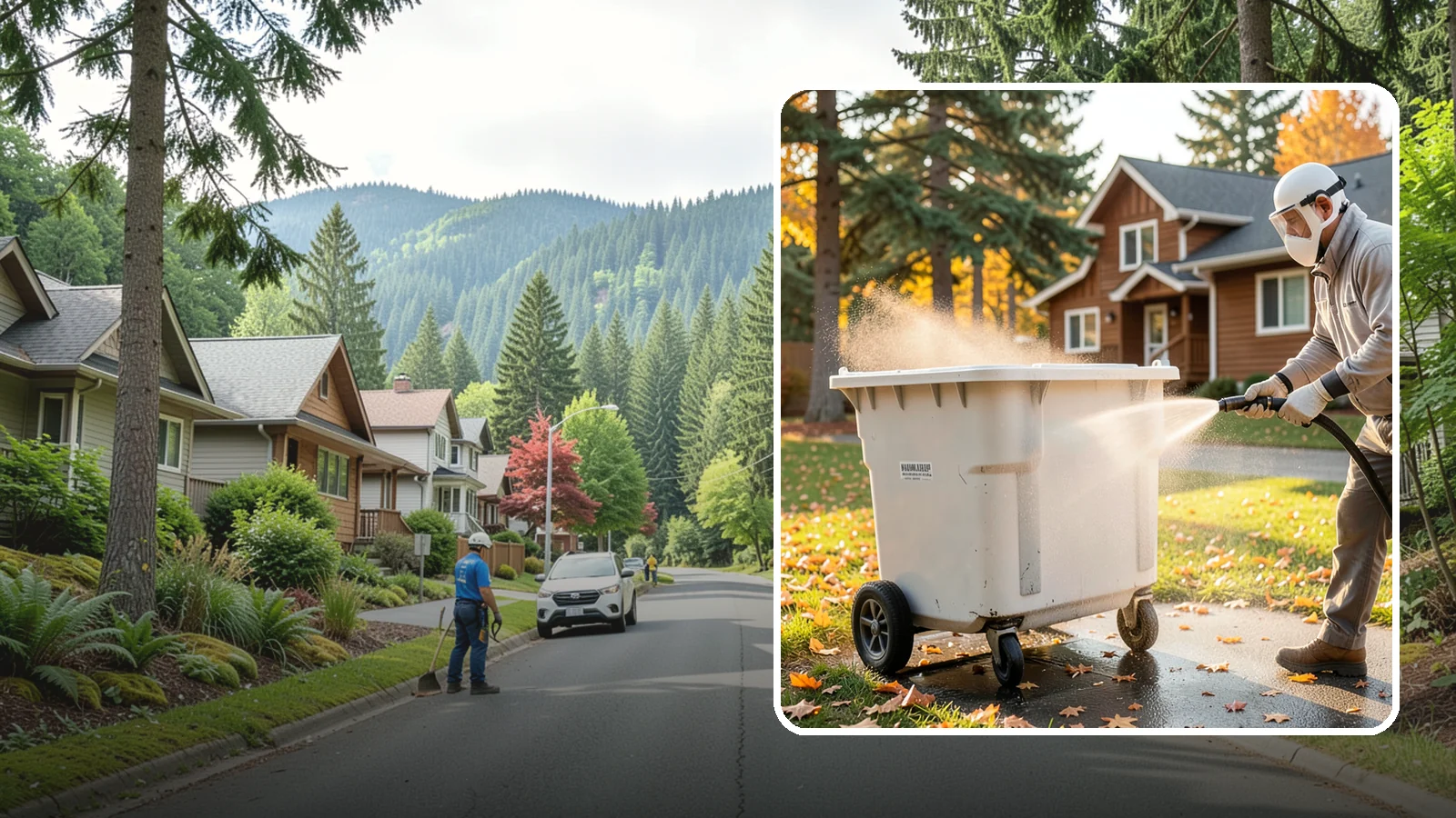 Wheelie Bin Cleaning in Darrington, Snohomish County, WA - We wash wheeled curbside bins inside and out to clear the sludge, stains, and smell that collect between pickups.