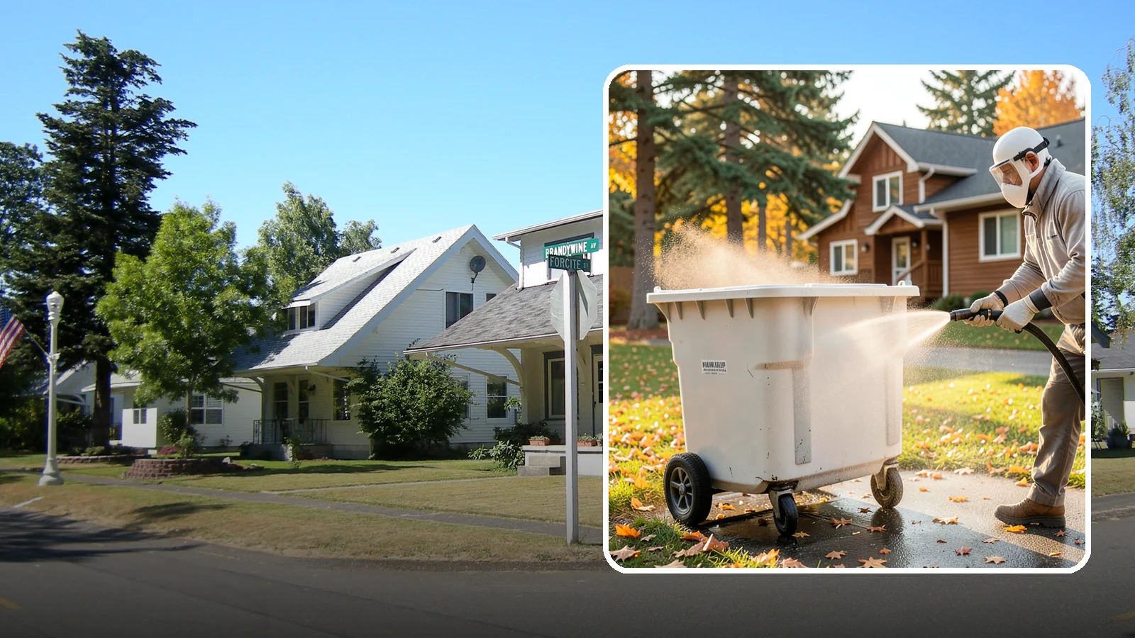 Wheelie Bin Cleaning in DuPont, Pierce County, WA - We wash wheeled curbside bins inside and out to clear the sludge, stains, and smell that collect between pickups.