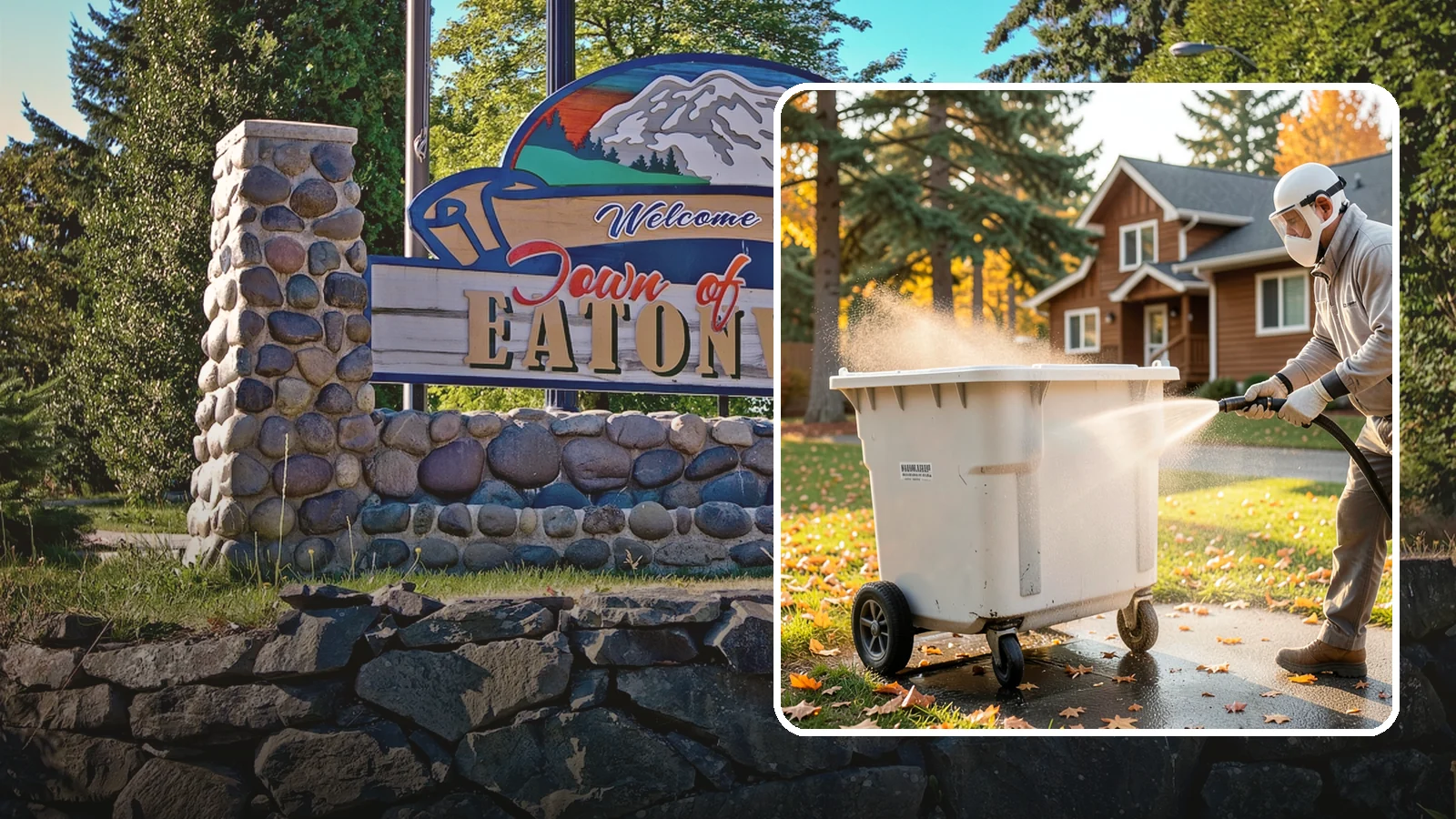 Wheelie Bin Cleaning in Eatonville, Pierce County, WA - We wash wheeled curbside bins inside and out to clear the sludge, stains, and smell that collect between pickups.