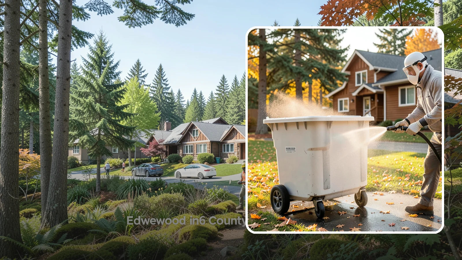Wheelie Bin Cleaning in Edgewood, Pierce County, WA - We wash wheeled curbside bins inside and out to clear the sludge, stains, and smell that collect between pickups.
