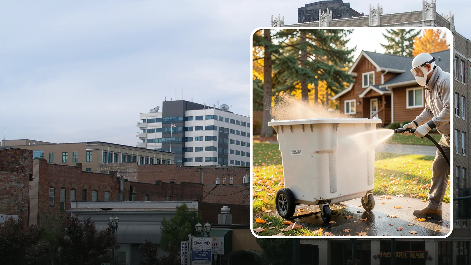 Wheelie Bin Cleaning in Everett, Snohomish County, WA - We wash wheeled curbside bins inside and out to clear the sludge, stains, and smell that collect between pickups.