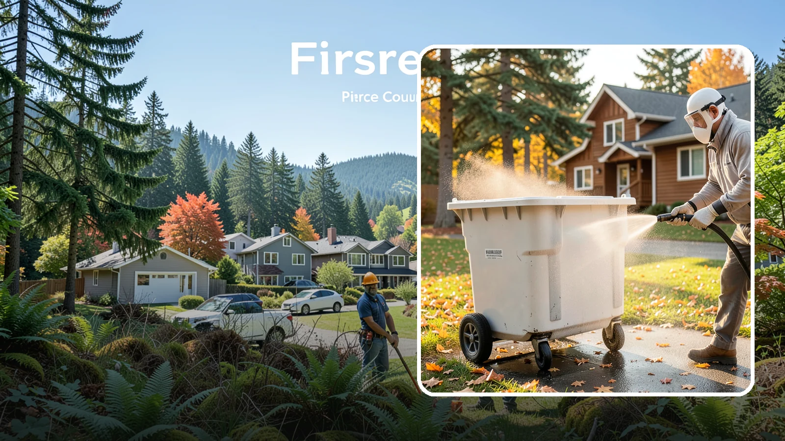 Wheelie Bin Cleaning in Fircrest, Pierce County, WA - We wash wheeled curbside bins inside and out to clear the sludge, stains, and smell that collect between pickups.