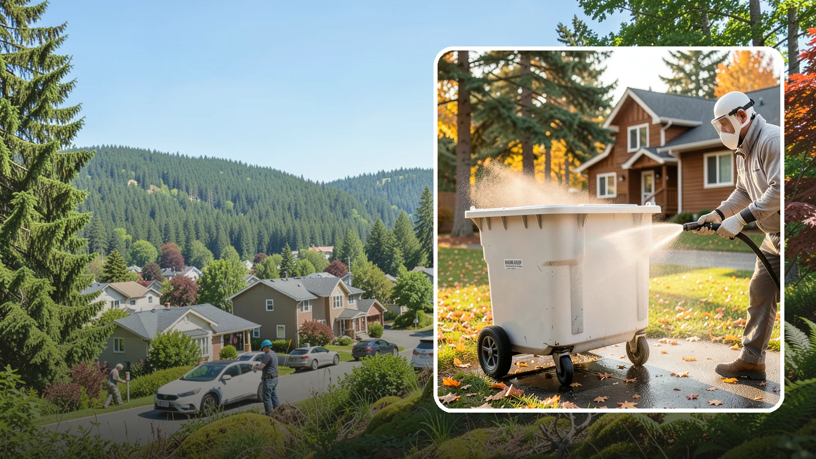 Wheelie Bin Cleaning in Index, Snohomish County, WA - We wash wheeled curbside bins inside and out to clear the sludge, stains, and smell that collect between pickups.