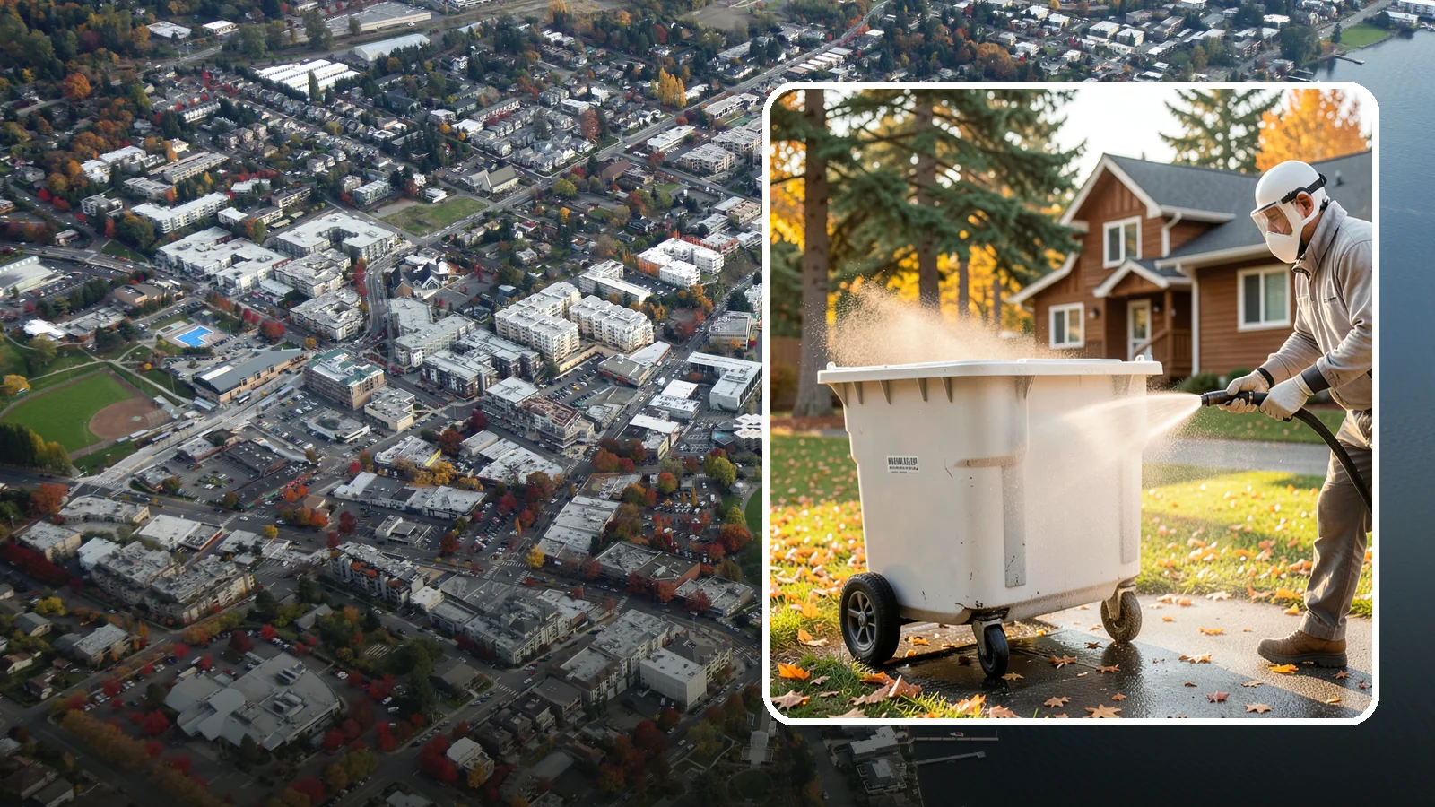 Wheelie Bin Cleaning in Kirkland, King County, WA - We wash wheeled curbside bins inside and out to clear the sludge, stains, and smell that collect between pickups.