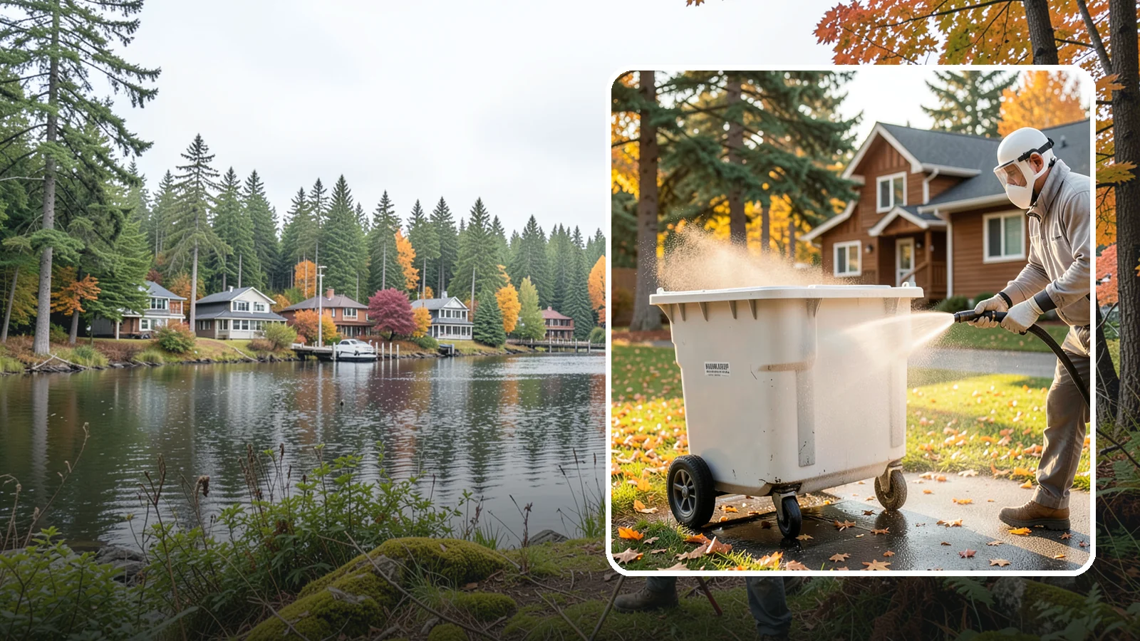 Wheelie Bin Cleaning in La Conner, Skagit County, WA - We wash wheeled curbside bins inside and out to clear the sludge, stains, and smell that collect between pickups.