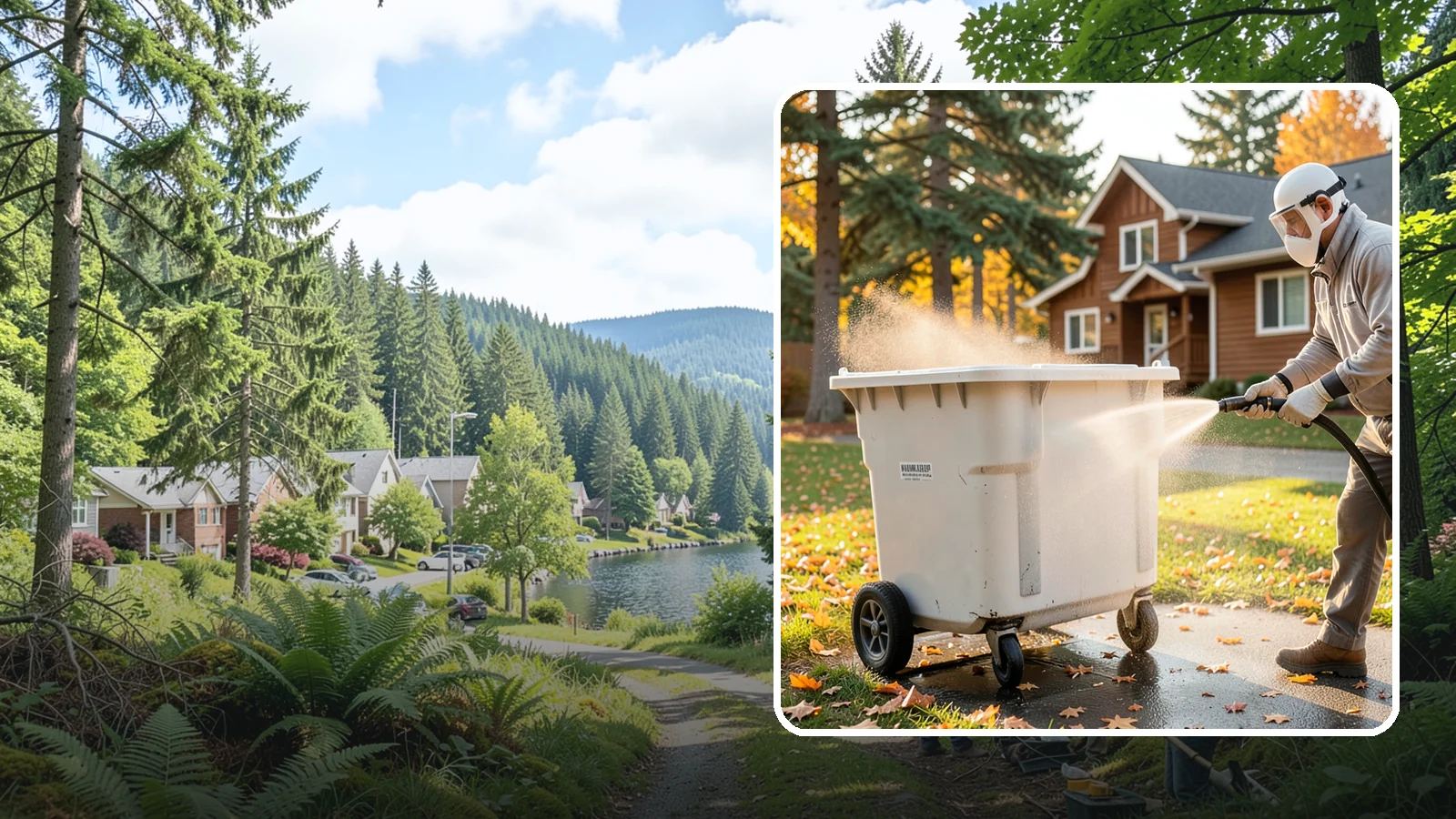 Wheelie Bin Cleaning in Lake Forest Park, King County, WA - We wash wheeled curbside bins inside and out to clear the sludge, stains, and smell that collect between pickups.