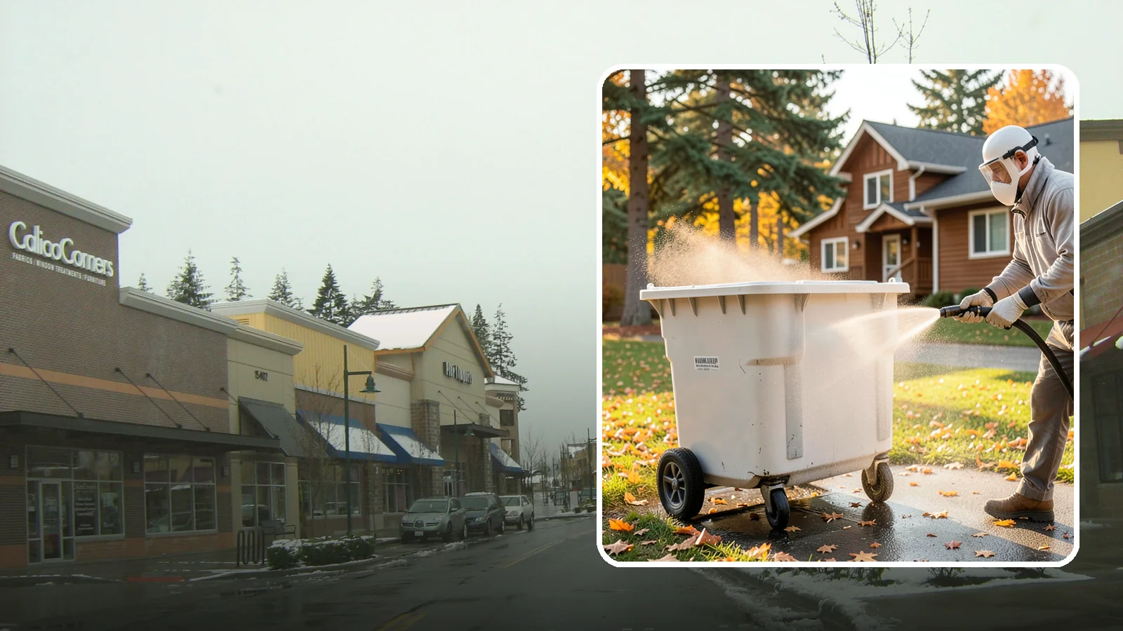 Wheelie Bin Cleaning in Mill Creek, Snohomish County, WA - We wash wheeled curbside bins inside and out to clear the sludge, stains, and smell that collect between pickups.