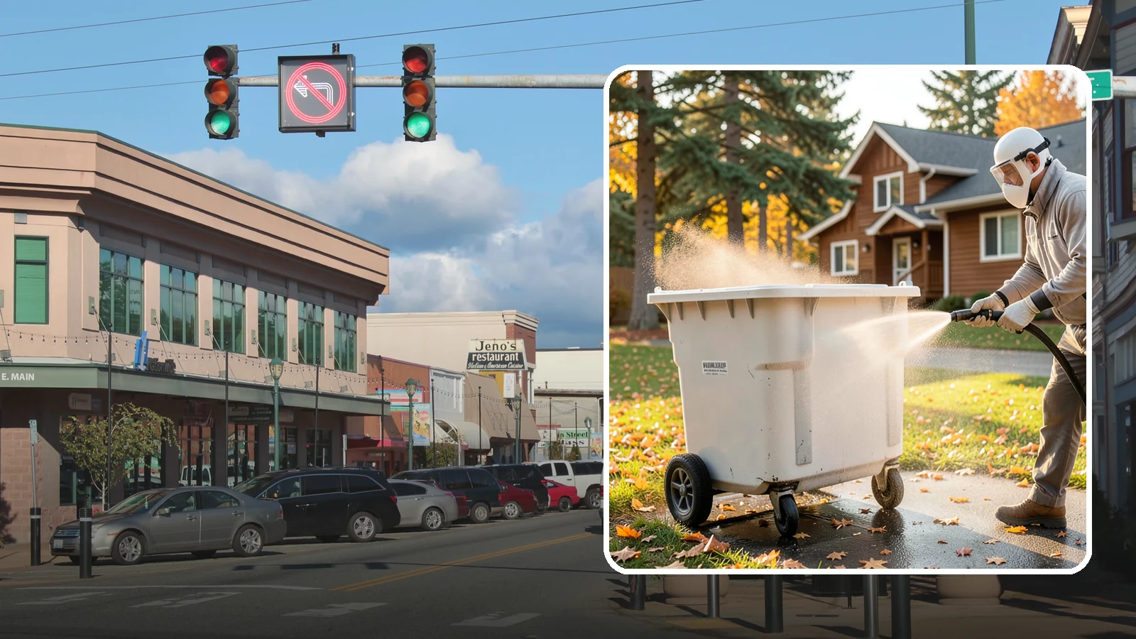 Wheelie Bin Cleaning in Monroe, Snohomish County, WA - We wash wheeled curbside bins inside and out to clear the sludge, stains, and smell that collect between pickups.