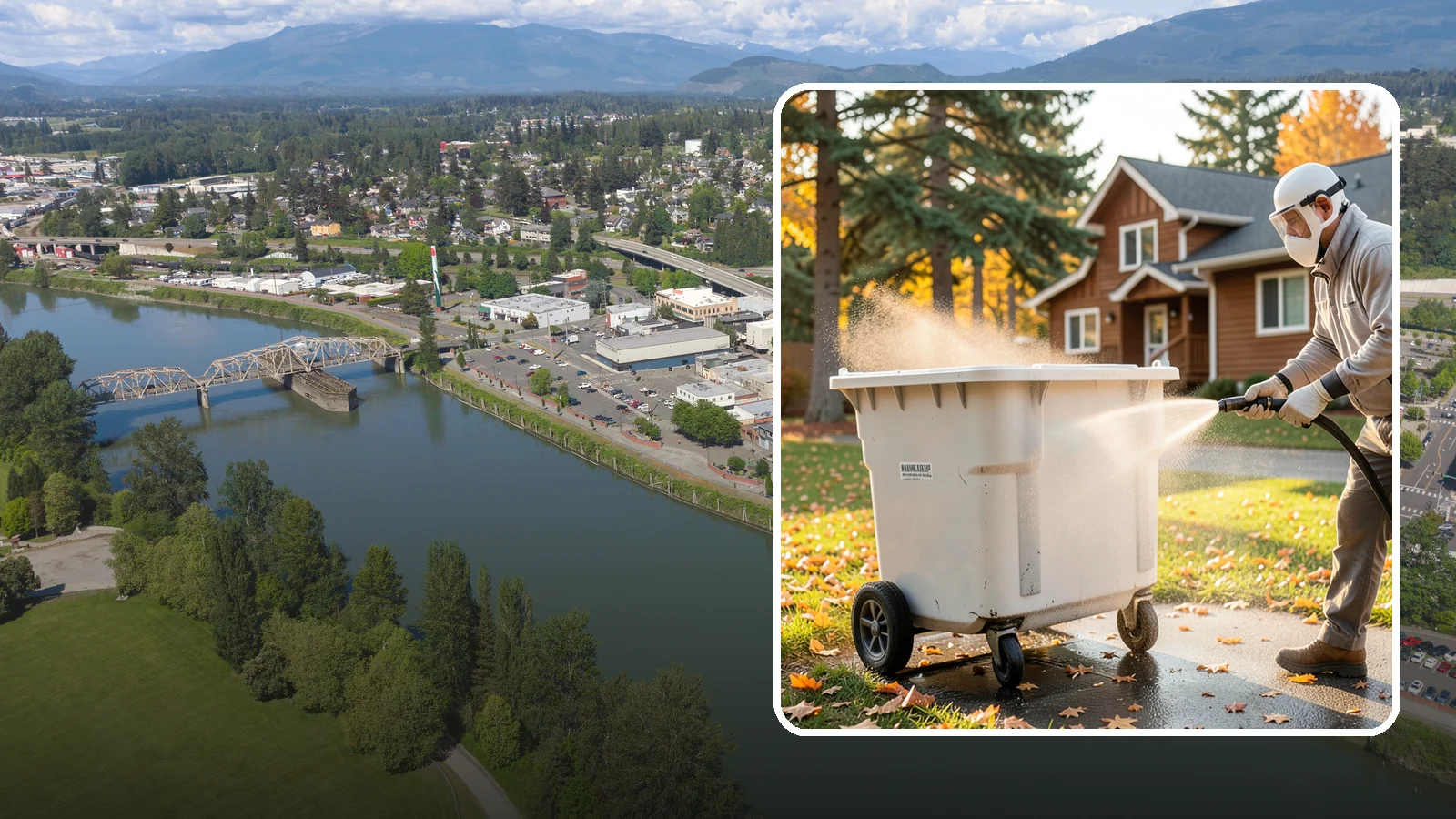 Wheelie Bin Cleaning in Mount Vernon, Skagit County, WA - We wash wheeled curbside bins inside and out to clear the sludge, stains, and smell that collect between pickups.