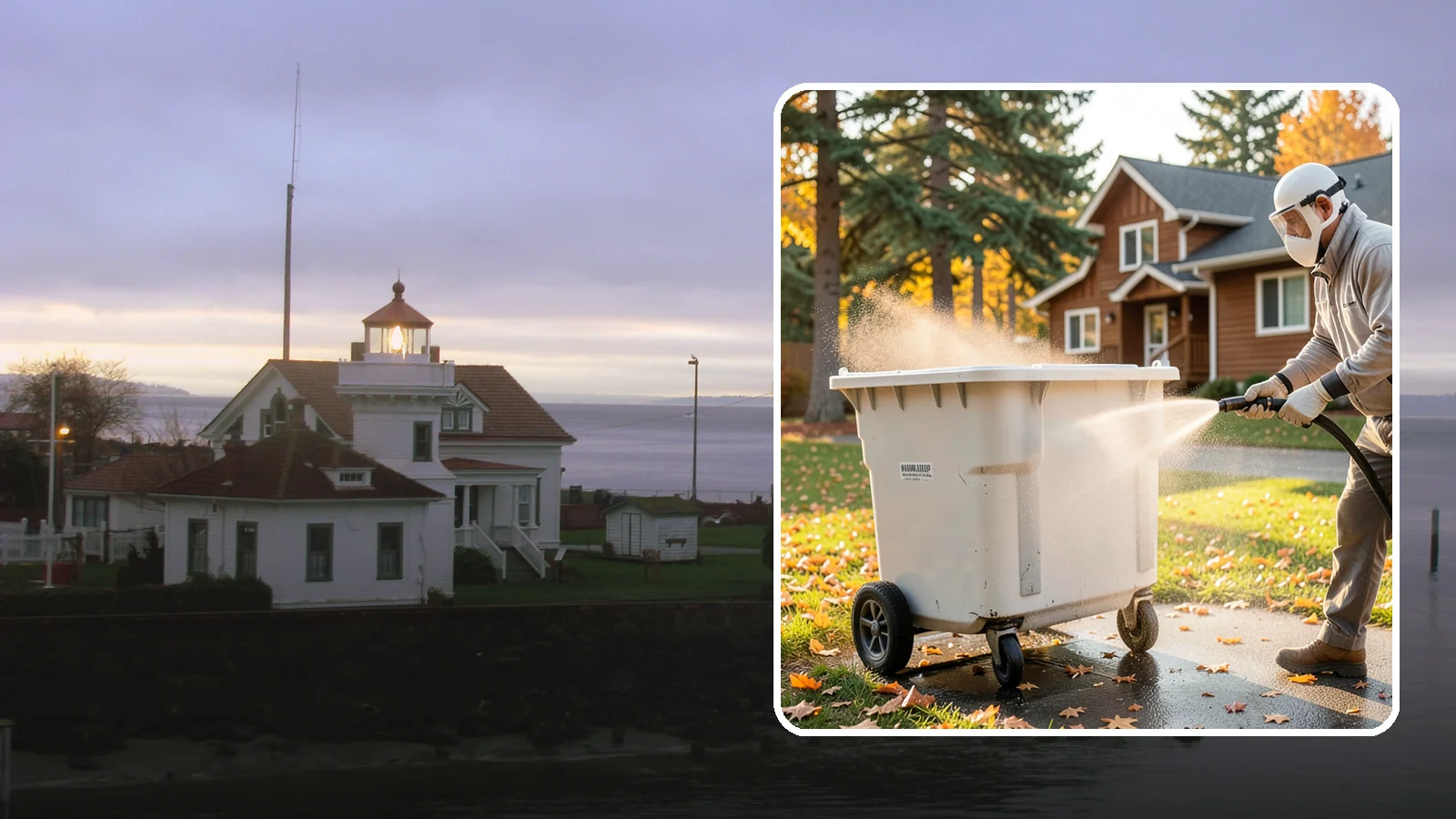 Wheelie Bin Cleaning in Mukilteo, Snohomish County, WA - We wash wheeled curbside bins inside and out to clear the sludge, stains, and smell that collect between pickups.