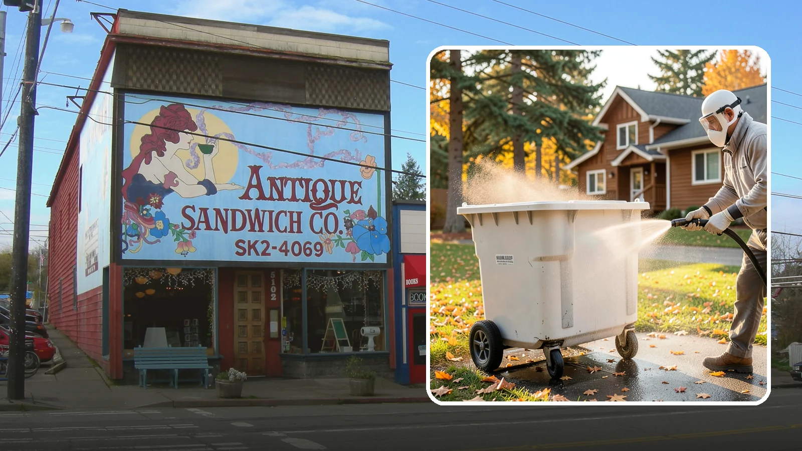 Wheelie Bin Cleaning in Ruston, Pierce County, WA - We wash wheeled curbside bins inside and out to clear the sludge, stains, and smell that collect between pickups.