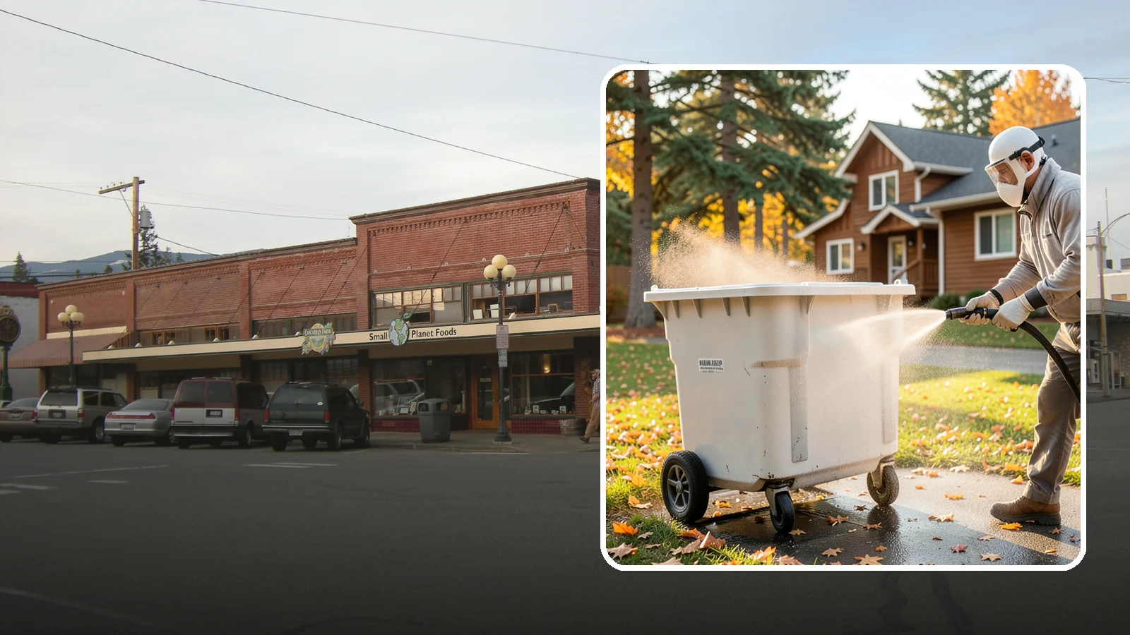Wheelie Bin Cleaning in Sedro-Woolley, Skagit County, WA - We wash wheeled curbside bins inside and out to clear the sludge, stains, and smell that collect between pickups.