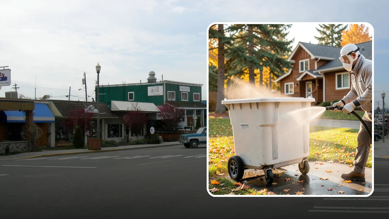 Wheelie Bin Cleaning in Stanwood, Snohomish County, WA - We wash wheeled curbside bins inside and out to clear the sludge, stains, and smell that collect between pickups.