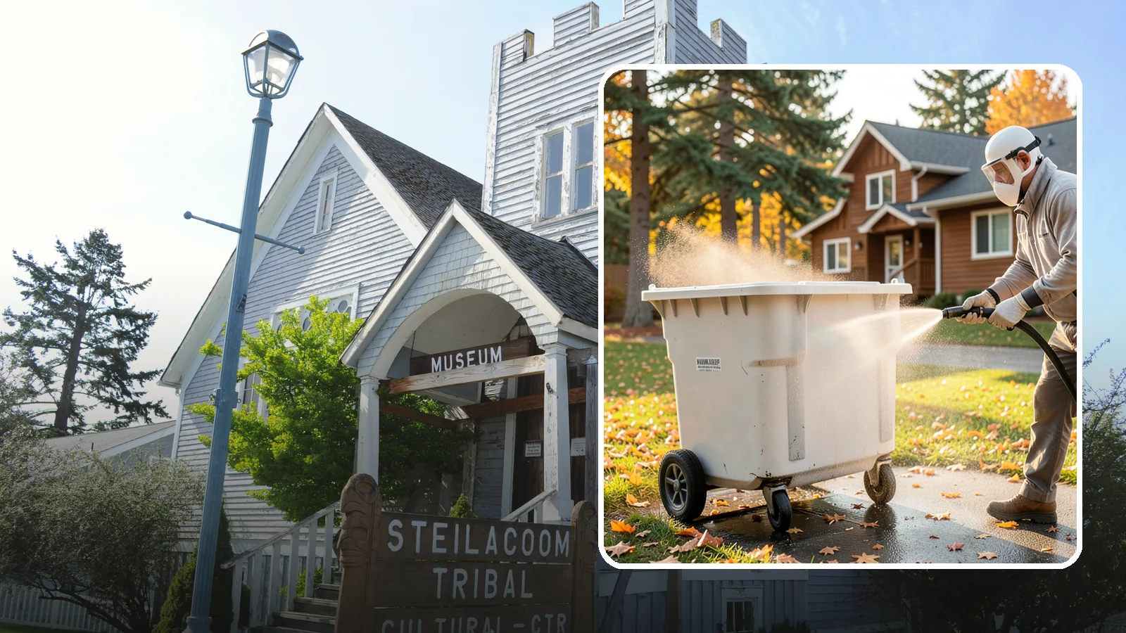 Wheelie Bin Cleaning in Steilacoom, Pierce County, WA - We wash wheeled curbside bins inside and out to clear the sludge, stains, and smell that collect between pickups.