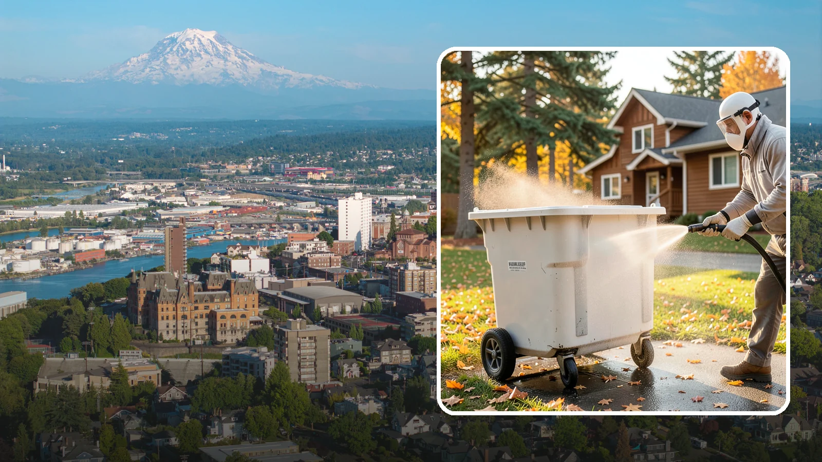 Wheelie Bin Cleaning in Tacoma, Pierce County, WA - We wash wheeled curbside bins inside and out to clear the sludge, stains, and smell that collect between pickups.