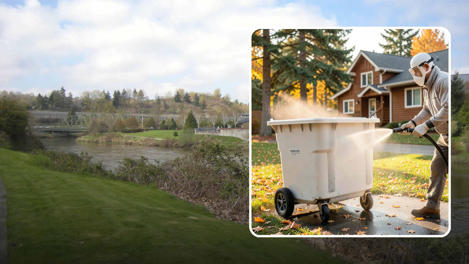 Wheelie Bin Cleaning in Tukwila, King County, WA - We wash wheeled curbside bins inside and out to clear the sludge, stains, and smell that collect between pickups.