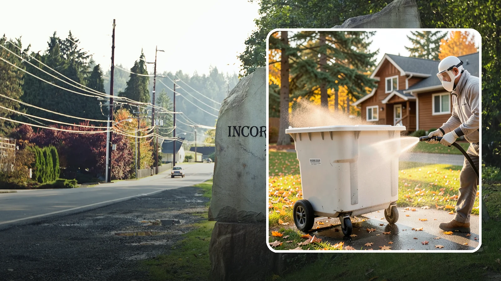 Wheelie Bin Cleaning in Wilkeson, Pierce County, WA - We wash wheeled curbside bins inside and out to clear the sludge, stains, and smell that collect between pickups.