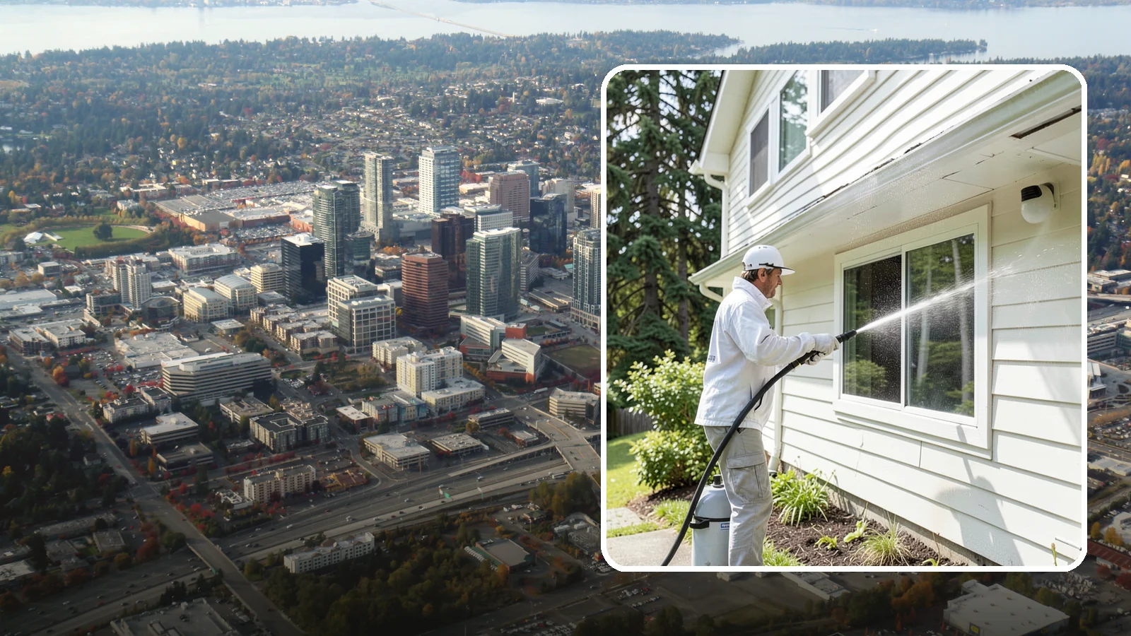 Whole Home Exterior Cleaning in Bellevue, King County, WA - Whole home exterior cleaning is a complete package covering siding, trim, eaves, and entry surfaces for a fully refreshed...
