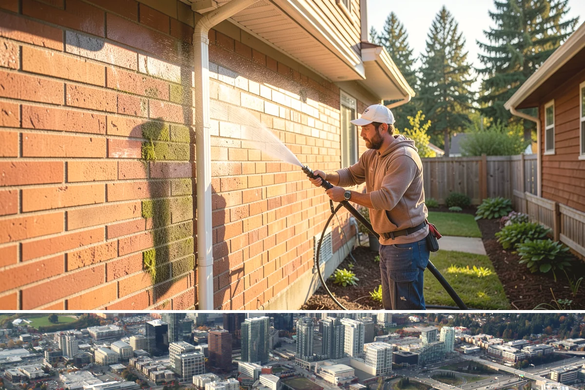 Whole Home Exterior Cleaning in Bellevue, King County, WA - Book the full package during the dry summer window so every surface dries cleanly before the rains return.
