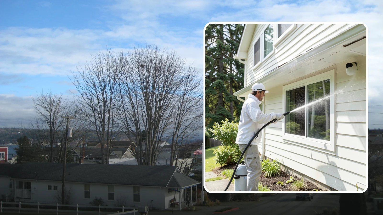 Whole Home Exterior Cleaning in Langley, Island County, WA - Whole home exterior cleaning is a complete package covering siding, trim, eaves, and entry surfaces for a fully refreshed...