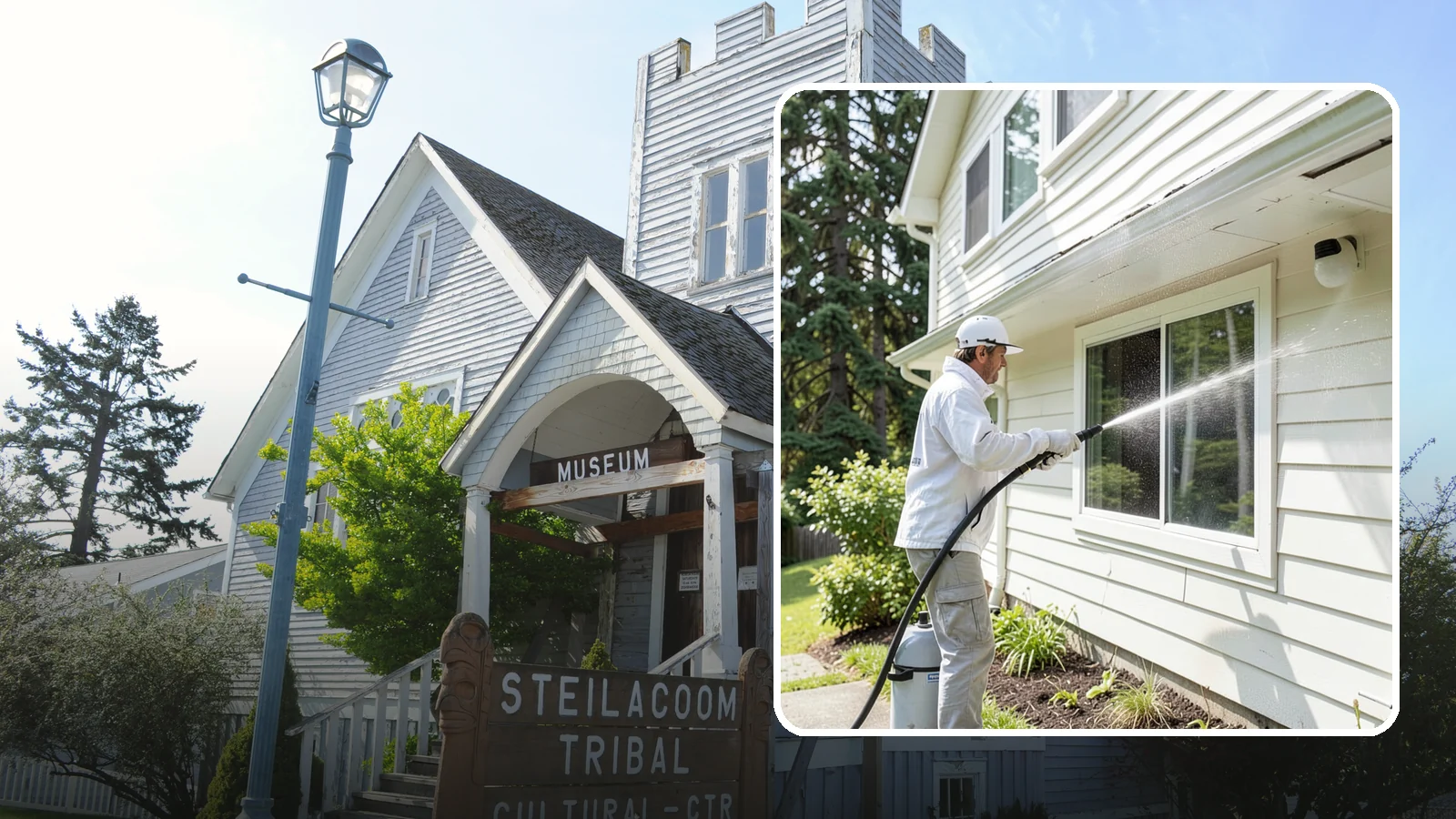 Whole Home Exterior Cleaning in Steilacoom, Pierce County, WA - Whole home exterior cleaning is a complete package covering siding, trim, eaves, and entry surfaces for a fully refreshed...