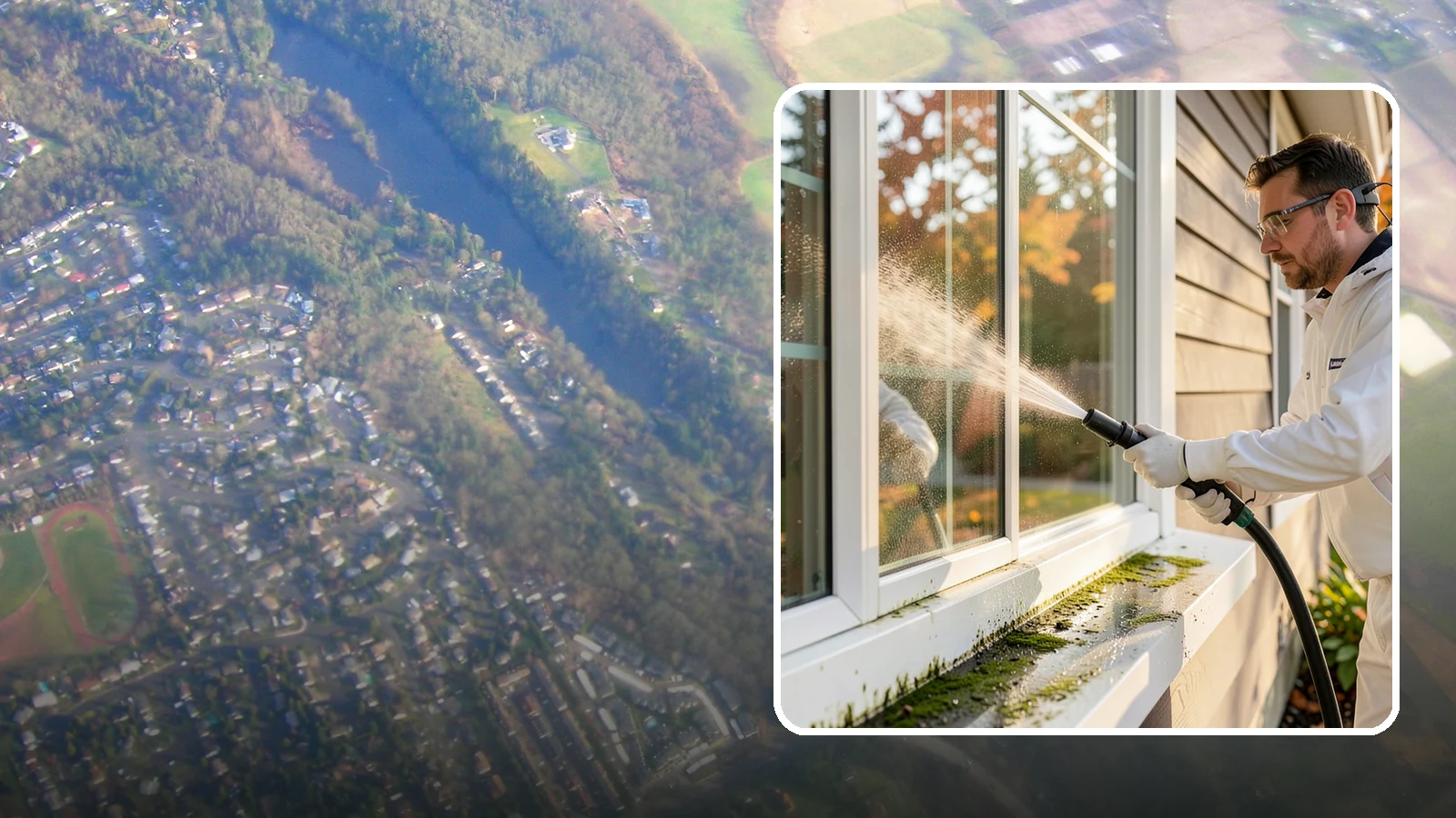 Window Sill Cleaning in Algona, King County, WA - Cleaning of exterior window sills to clear the algae, dirt, and organic streaks our constant moisture leaves behind.