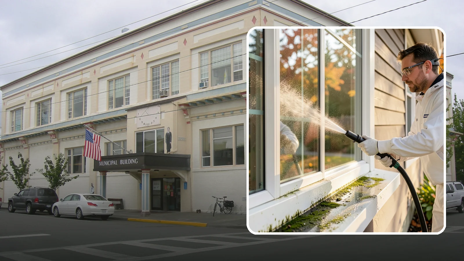 Window Sill Cleaning in Anacortes, Skagit County, WA - Cleaning of exterior window sills to clear the algae, dirt, and organic streaks our constant moisture leaves behind.