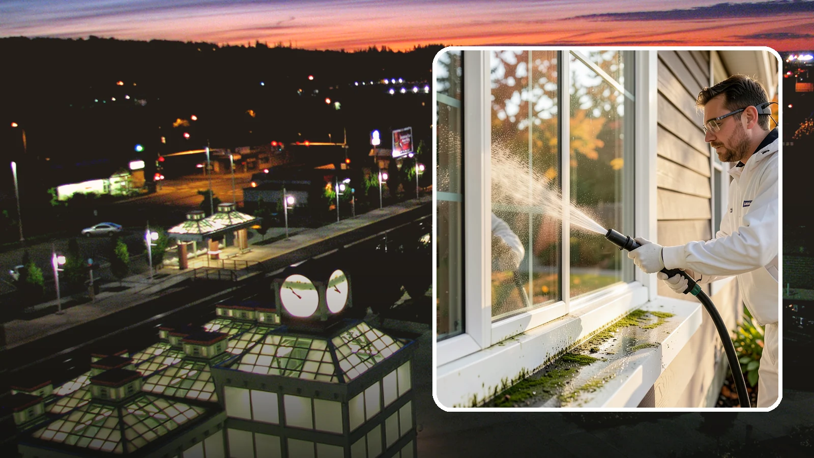Window Sill Cleaning in Auburn, King County, WA - Cleaning of exterior window sills to clear the algae, dirt, and organic streaks our constant moisture leaves behind.