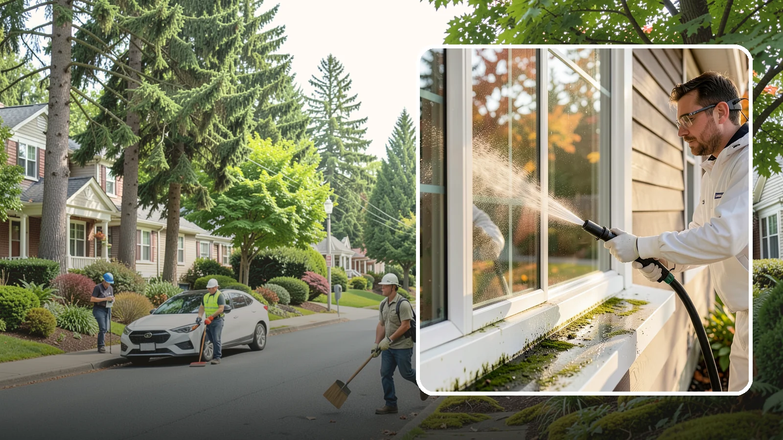 Window Sill Cleaning in Beaux Arts Village, King County, WA - Cleaning of exterior window sills to clear the algae, dirt, and organic streaks our constant moisture leaves behind.