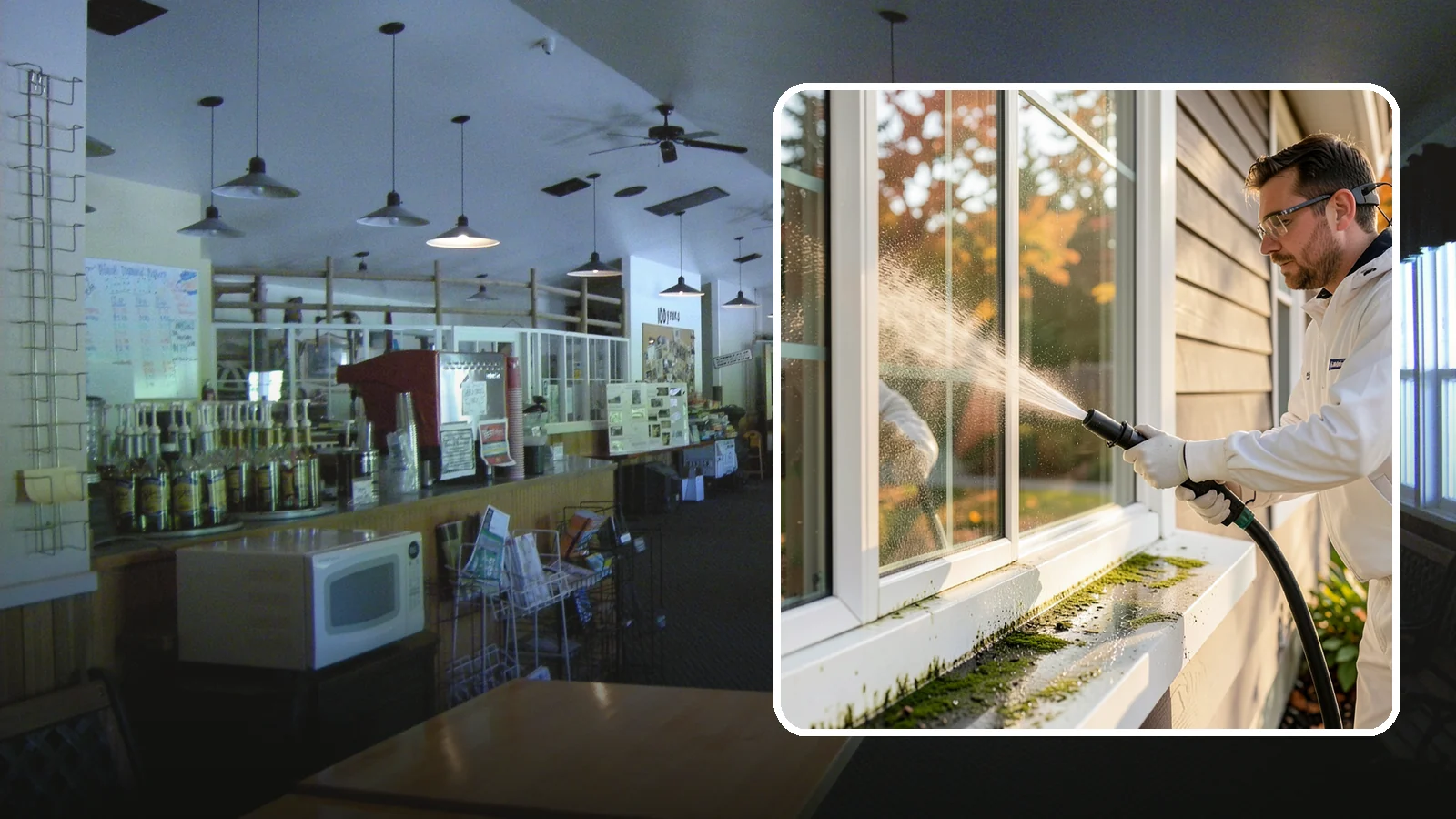 Window Sill Cleaning in Black Diamond, King County, WA - Cleaning of exterior window sills to clear the algae, dirt, and organic streaks our constant moisture leaves behind.