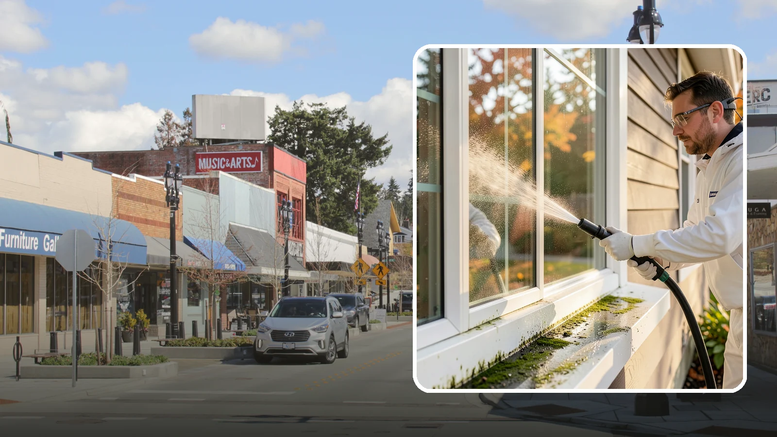Window Sill Cleaning in Bothell, King County, WA - Cleaning of exterior window sills to clear the algae, dirt, and organic streaks our constant moisture leaves behind.