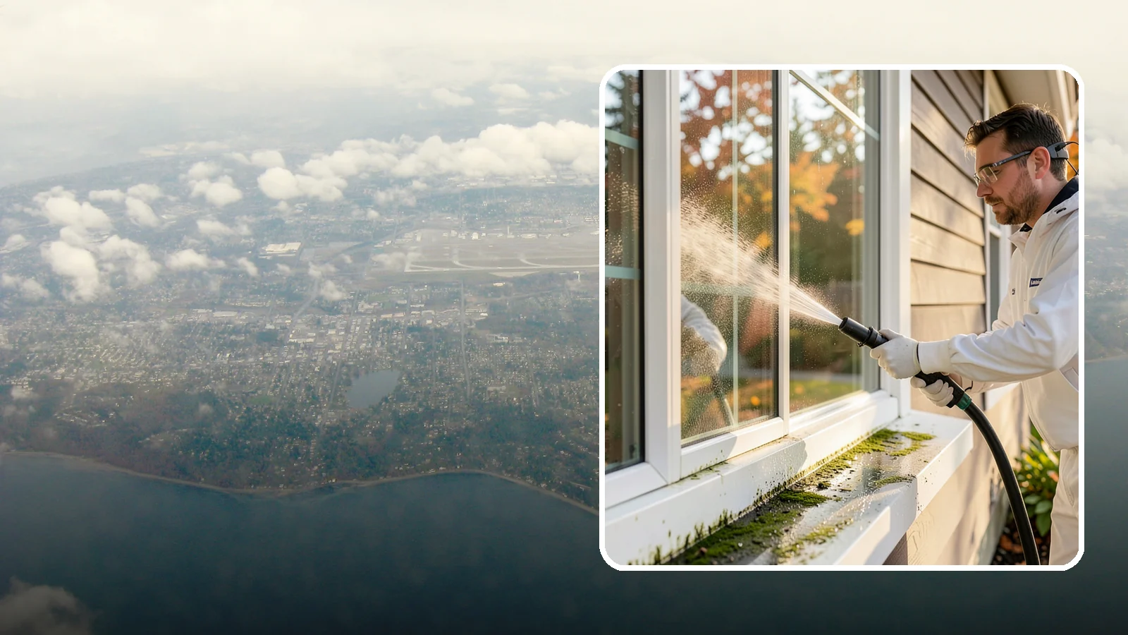 Window Sill Cleaning in Burien, King County, WA - Cleaning of exterior window sills to clear the algae, dirt, and organic streaks our constant moisture leaves behind.