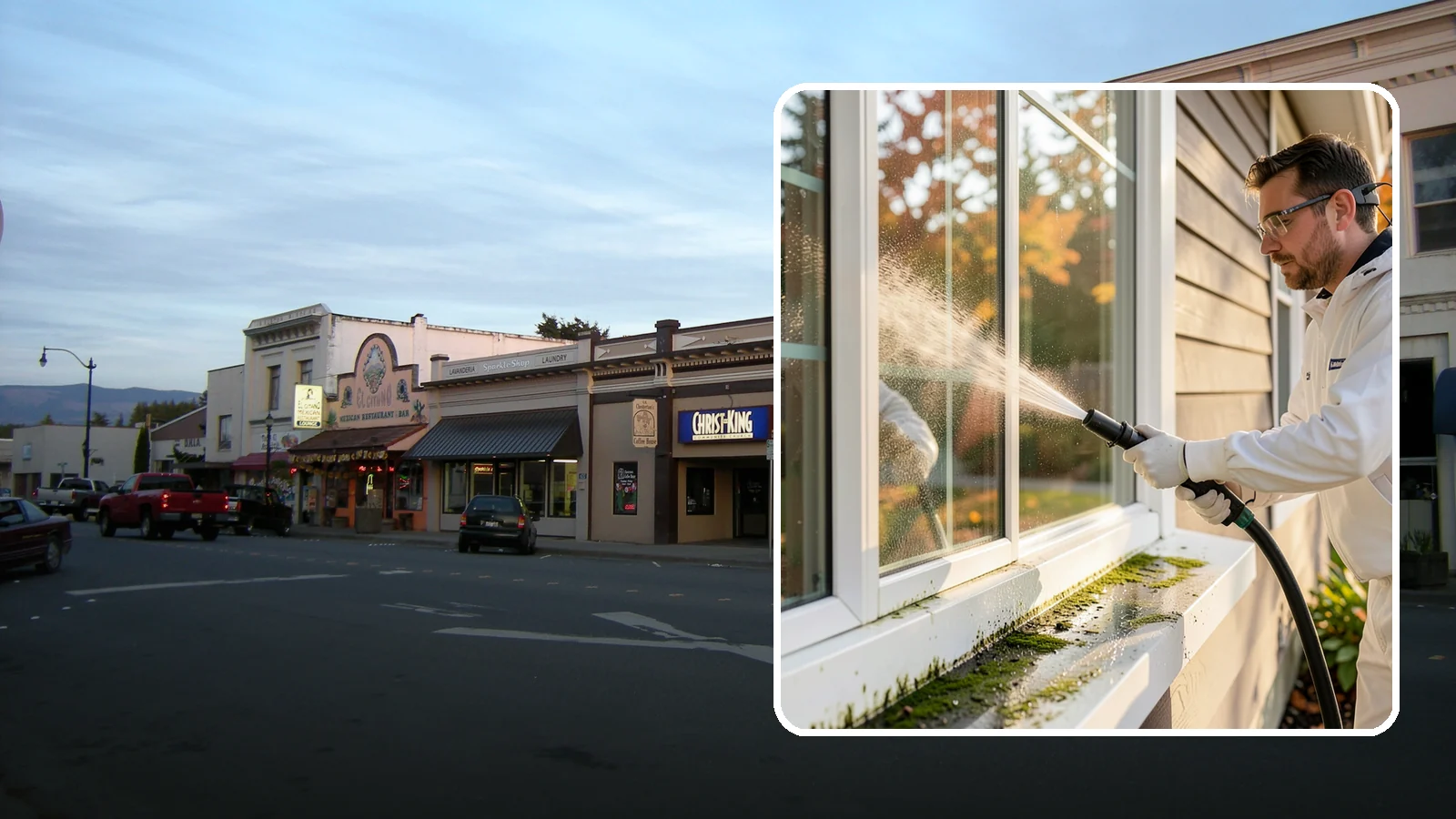 Window Sill Cleaning in Burlington, Skagit County, WA - Cleaning of exterior window sills to clear the algae, dirt, and organic streaks our constant moisture leaves behind.