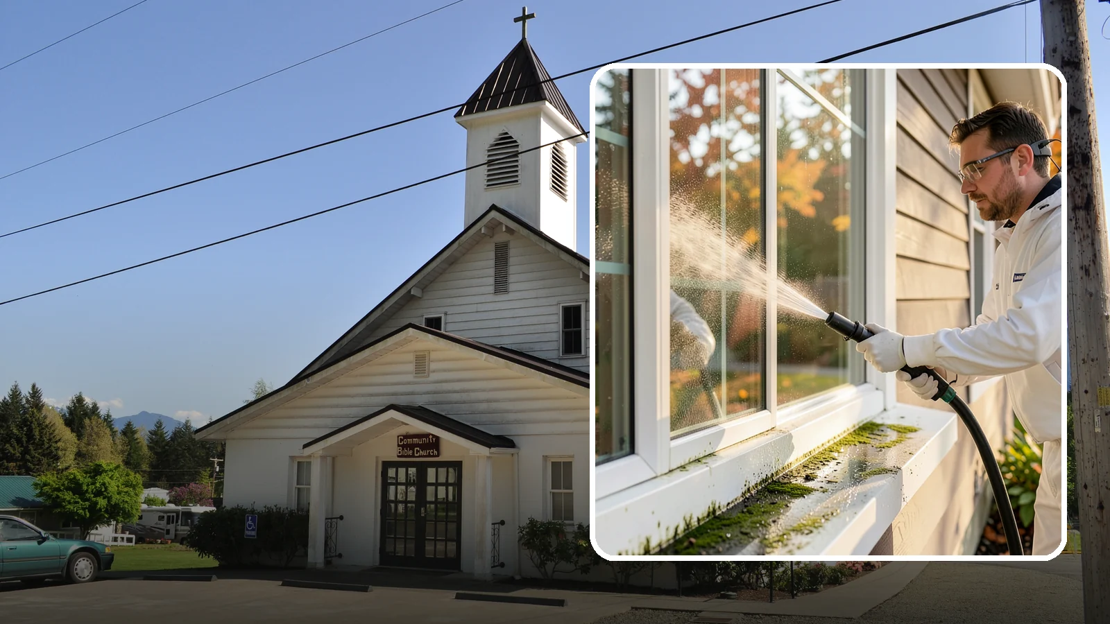 Window Sill Cleaning in Concrete, Skagit County, WA - Cleaning of exterior window sills to clear the algae, dirt, and organic streaks our constant moisture leaves behind.