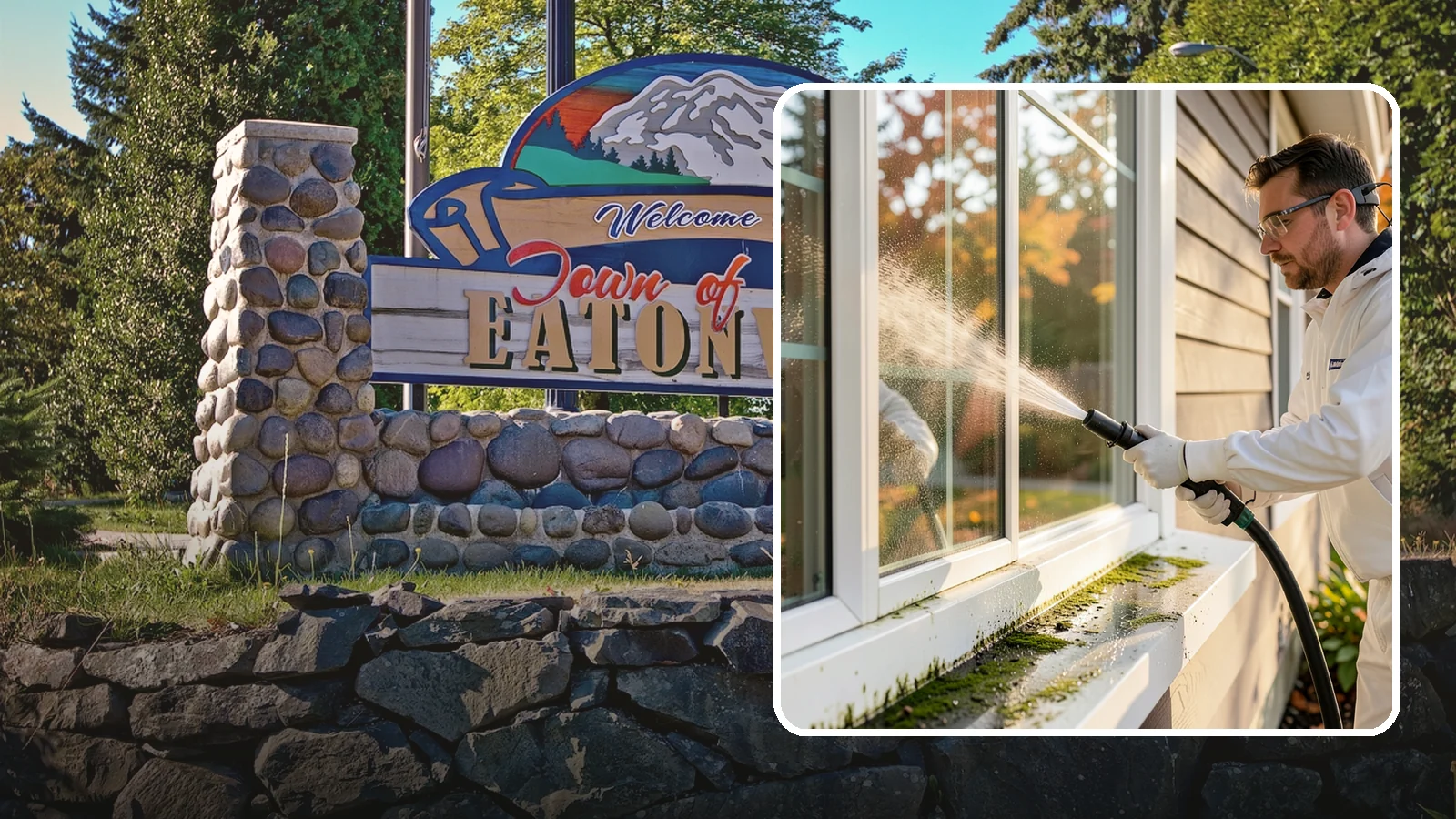 Window Sill Cleaning in Eatonville, Pierce County, WA - Cleaning of exterior window sills to clear the algae, dirt, and organic streaks our constant moisture leaves behind.
