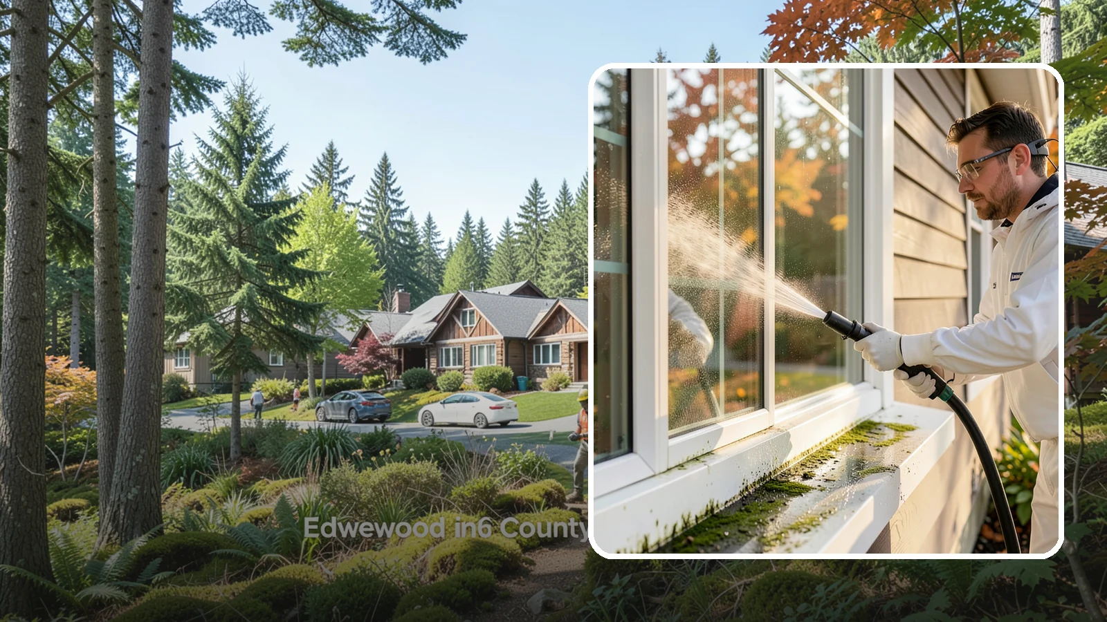 Window Sill Cleaning in Edgewood, Pierce County, WA - Cleaning of exterior window sills to clear the algae, dirt, and organic streaks our constant moisture leaves behind.