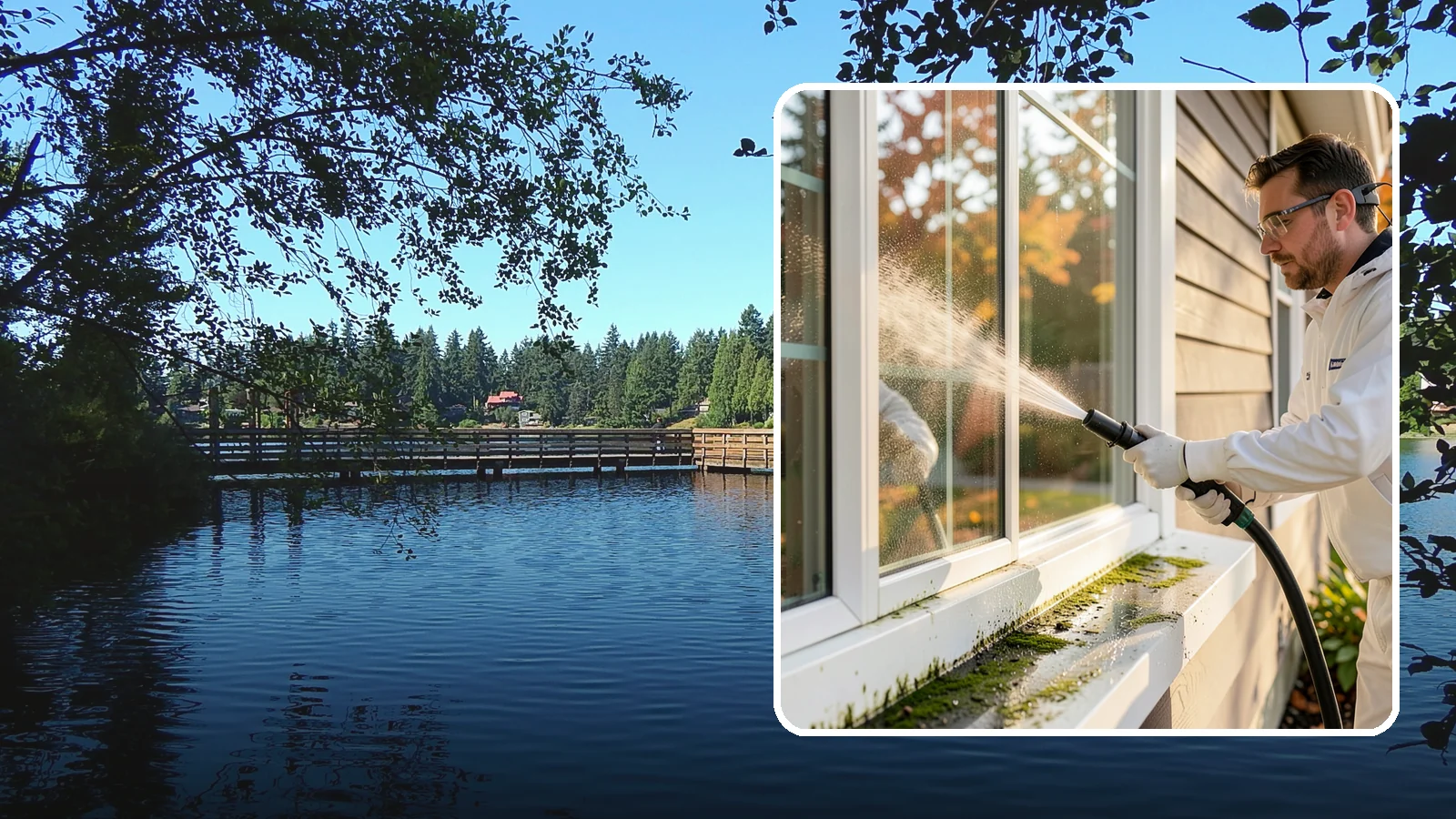Window Sill Cleaning in Federal Way, King County, WA - Cleaning of exterior window sills to clear the algae, dirt, and organic streaks our constant moisture leaves behind.