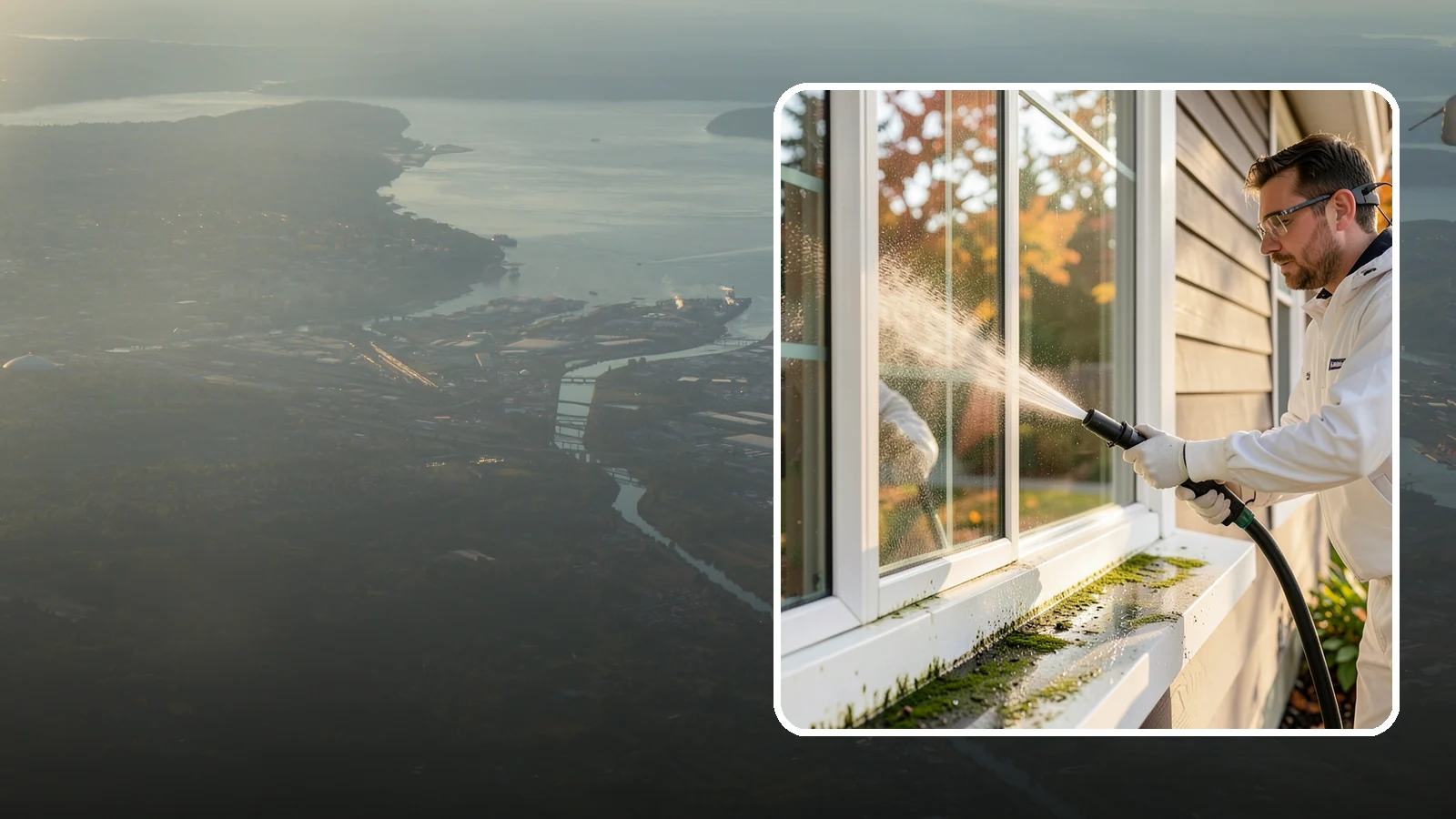 Window Sill Cleaning in Fife, Pierce County, WA - Cleaning of exterior window sills to clear the algae, dirt, and organic streaks our constant moisture leaves behind.