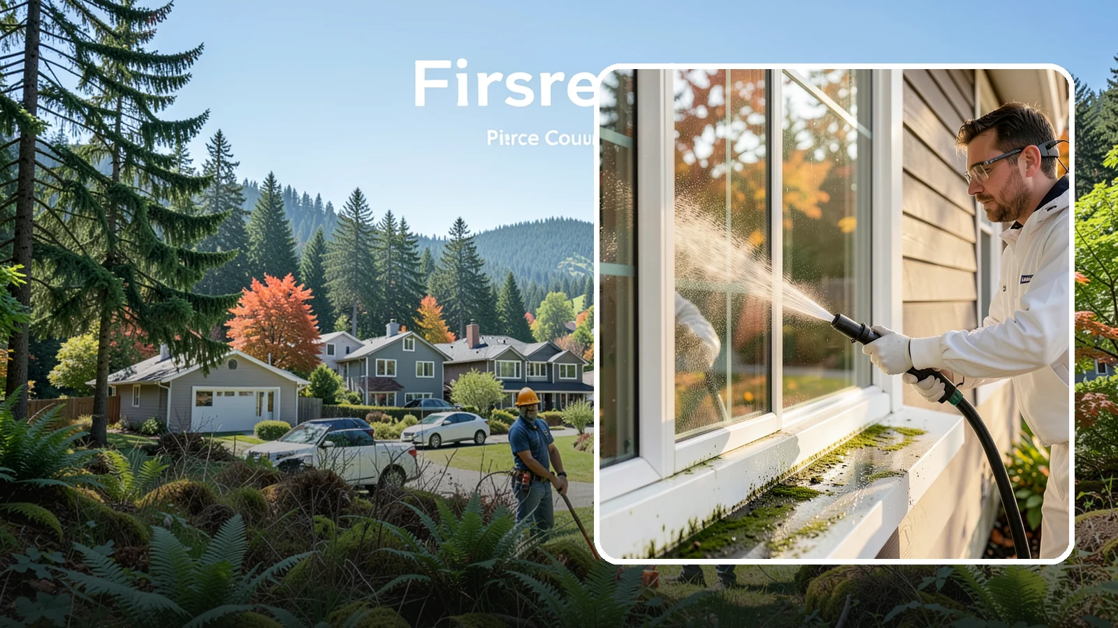 Window Sill Cleaning in Fircrest, Pierce County, WA - Cleaning of exterior window sills to clear the algae, dirt, and organic streaks our constant moisture leaves behind.