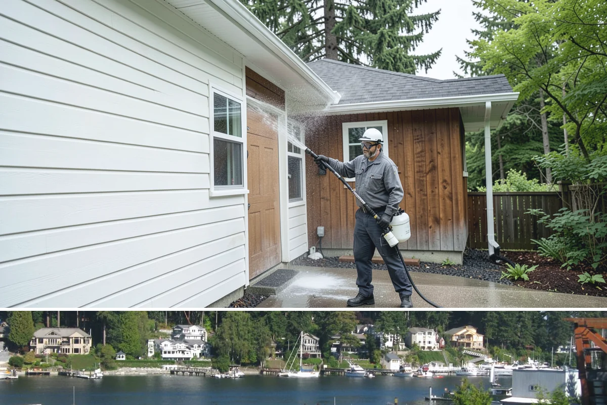 Window Sill Cleaning in Gig Harbor, Pierce County, WA - Clean sills in spring to remove the algae the shaded, wet winter encourages.